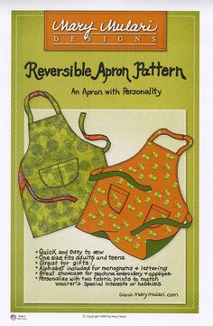 an apron and apron pattern for the reversible apron pattern is shown in green, orange