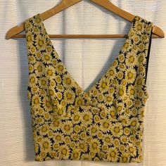 Never Worn - Size Xs Sunflower Anthropologie Crop Top Chic Yellow V-neck Crop Top, Fitted Yellow Crop Top, Cotton V-neck Crop Top With Floral Print, Spring Floral Print Yellow Crop Top, Spring Yellow Floral Print Crop Top, Yellow Floral Print Crop Top For Spring, Chic Fitted Yellow Crop Top, Fitted Sunflower Print Top For Spring, Fitted Sunflower Print Top For Summer