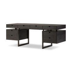 an office desk with two drawers and one drawer on the top, in dark wood