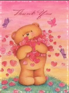 a card with a teddy bear holding a heart in it's paws and the words thank you