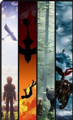 four different movie posters with the same character in each one's avatar and their name on them