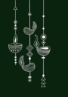 an image of some hanging objects in the dark green background with white lines on it