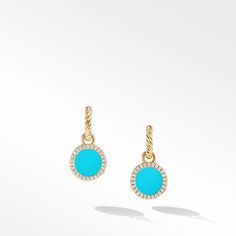 18-karat yellow gold • Turquoise • Pavé diamonds, 0.22 total carat weight • Earring drop length, 22.6mm • Earring diameter, 11mm Timeless Symbol, High Jewelry, David Yurman, Unique Engagement Rings, Jewelry Pouch, Pave Diamonds, Unique Rings, Women's Earrings, Diamonds