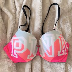 New With Tags. Bin #35 Pink Push-up Bra, Shoes Wishlist, Yellow Bra, Vs Pink Bras, Diy Sandals, High Neck Bra, Victoria Secret Pink Bras, Pink Lace Bralette, Dream Outfits