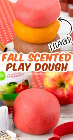 an image of some doughnuts with pink frosting on them and the words, fall scented play dough