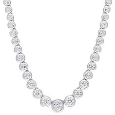 a white gold necklace with round diamonds on the front and back sides, set in 18k