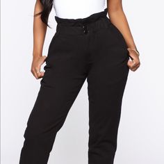 Available In Black Paperbag Waist Joggers High Rise Elastic Waistband And Ankles Double Button And Zipper Closure Stretch 97% Cotton 3% Spandex Trendy Black Paperbag Waist Bottoms, Casual Paperbag Waist Bottoms For Night Out, Fashion Nova Pants, Fashion Nova, Pant Jumpsuit, Black Color, High Rise, Pants For Women, Spandex