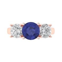 three stone sapphire and diamond ring in rose gold