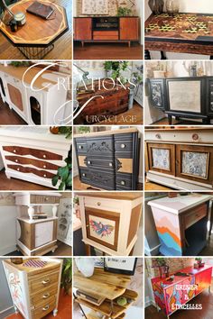 many different types of furniture made out of old drawers and boxes are shown in this collage