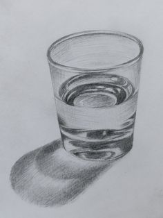 a pencil drawing of a glass with water in it