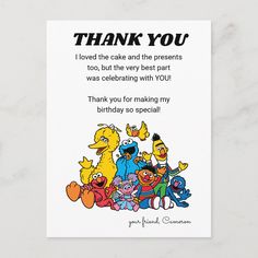 a birthday card with the words thank you and an image of cartoon characters on it