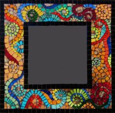 a colorful mosaic frame with a black background