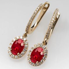 Oval Ruby With Round Diamonds 9.50 Carats Dangle Earrings Yellow Gold 14K Gemstone Earring Dazzling Earrings, Ruby Stone, Ruby Diamond, Ruby Gemstone, Diamond Stone, Yellow Gold Rings, Gemstone Earrings, Round Diamond, Round Diamonds