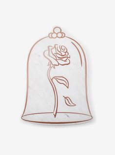 a rose in a glass bell ornament on a white background with red outline