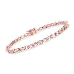 Ross-Simons - 6.25ct t. w. Morganite Tennis Bracelet in Gold Over Sterling. 8". Our posh and rosy 6.25 ct. t. w. morganite tennis bracelet displays a blushing stream of oval morganites in a fashion statement filled with captivating, romantic overtones. What a timeless and charming piece! Set in 14kt rose gold over sterling silver. Double-latch safety. Box clasp, morganite tennis bracelet. Bracelet Displays, Safety Box, Bracelet Display, Fine Jewelery, Box Clasp, Tennis Bracelet, Morganite, Fashion Statement, Tennis