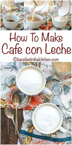 how to make cafe con leche with ingredients in bowls and spoons on the table