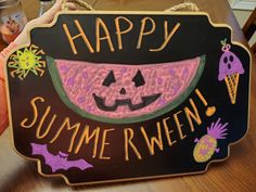 a sign that says happy summer rwenn with an image of a watermelon