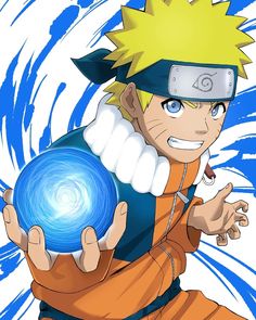 the character naruto is holding a blue ball