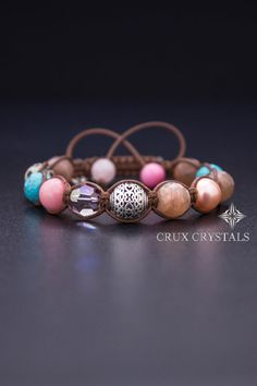 OM Women's Shamballa Bracelet Swarovski Elements by CruxCrystals Adjustable Polished Beads Crystal Bracelet, Adjustable Polished Bead Crystal Bracelet, Adjustable Round Crystal Bracelet With Polished Beads, Adjustable Round Crystal Bracelet With Spacer Beads, Shamballa Bracelets, Sun Stone, Bracelet Charm, Leather Wraps, Stone Bracelet