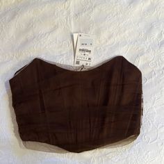 Brand New With Tags! Chocolate Brown Color Perfect For Fall! Tulle Style Corset! Elegant Brown Crop Top For Spring, Brown Zara Top For Party, Zara Brown Party Tops, Elegant Brown Crop Top For Summer, Zara Corset Top, Style Corset, Chocolate Brown Color, Chocolate Brown Colour, Zara Tops