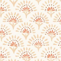 an orange and beige flower pattern on a white background