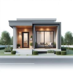 a small modern house with an open front door