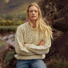 Trendy Fashion Aran Irish Womens Natural Wool Sweater Cable Knit Traditional Fisherman Pullover, Top Womens Sweaters Irish Sweaters, Irish Wool Sweaters, Celtic Knot Work, Aran Jumper, Irish Sweater, Irish Mythology, Irish Fashion, Honeycomb Stitch, Irish Women