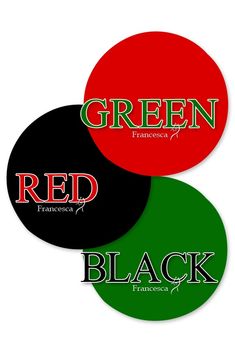 three green, red and black circles with the words