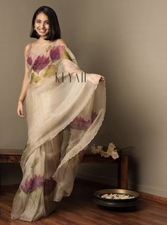 Keyah Label, Painted Saree, Painted Water, Sari Design, Organza Silk Saree, Saree Designs Party Wear, Organza Sarees, Wedding Saree Indian, Designer Sarees Online