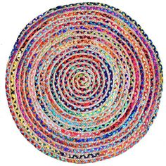 a multicolored round rug is shown on a white background with the words,