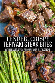 tender crispy teriyaki steak bites with skillet, oven and air fry instructions