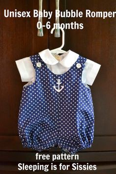 a baby romper with an anchor on it and the text, unisex baby bubble romper 6 - 6 months free pattern sleeping is for sissies