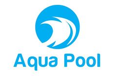 the aqua pool logo is shown in blue