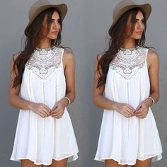 BOHO Short Mini Dress - Uniqistic.com White Lace Party Dress, Beach Dresses Short, Short Beach Dresses, Boho Mode, Sukienki Plus Size, White Lace Mini Dress, Lace Summer Dresses, Boho Mini Dress, Sleeveless Dress Summer