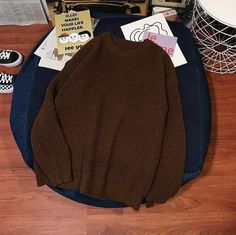 Grandmacore Cozy Sweater Casual Brown Ribbed Sweater, Casual Ribbed Brown Sweater, Casual Brown Ribbed Knit Top, Casual Brown Crew Neck Knit Top, Casual Ribbed Brown Knit Top, Casual Winter Knit Top, Casual Knit Top For Winter, Casual Brown Knit Top, Casual Brown Sweater