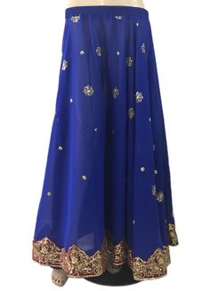 Material : Chiffon See Through Color : Royal Blue Condition : Brand New Style : Embroidered Belly Dancing Skirt Length : 36 Inch Approx Waist : Fits 25 to 40 inches Waist Size Bollywood Dancing Sequin Sari Embroidery Belly Dancing Tribal Skirt Festive Long Blue Skirt, Traditional Long Blue Skirt, Festive Blue Party Skirt, Blue Summer Bottoms For Festive Occasions, Blue Summer Festive Bottoms, Blue Festive Summer Bottoms, Summer Festive Blue Bottoms, Traditional Blue Flowy Maxi Skirt, Traditional Blue Maxi Skirt