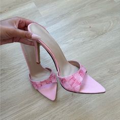 Uk Size 40, Fit Like Womens 9. Super Cute, I’m 5’10 And Unfortunately Cannot Walk In These To Save My Life Lol Never Worn. Trendy Fabric Heels Fitted, Trendy Fabric Heels With Fitted Design, Spring Fabric Heels With Pointed Toe, Summer Fabric Heels, Pink Fabric Heels For Party, Spring Fabric Heels Fitted, Spring Fabric Fitted Heels, Fitted Fabric Heels For Spring, Chic Pink Fabric Heels