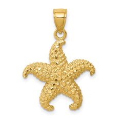 14k Yellow Gold Starfish Necklace Charm Pendant Fine Jewelry Pendants And Charms, Themed Charms, Fish And Sea Life, Fish, Starfish 14k, Polished, Length: 26 Mm, Charm Length: 21 Mm, Solid, Casted, Gold, Themed, Gender: Men's, Textured, Yellow, Bail Length: 5 Mm Starfish Pendant, Starfish Necklace, Dainty Pendant, Fine Jewellery Necklace, Gold Texture, Selling Jewelry, Chain Pendants, Gold Material, Starfish