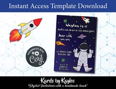 the instant access template for kids to use on their own phone or laptops, with space shuttle and rocket ship in the background