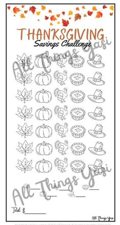 a thanksgiving coloring page with pumpkins, leaves and other things to color on it