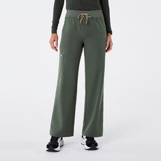 Official FIGS® Scrubs. Ridiculously Soft Scrubs Designed Just For You. Get Free Shipping On Orders $50+! | FIGS Womens Moss High Waisted Isabel Wide Leg - Tall Scrub Pant Wide Leg Scrub Pants, Cargo Scrub Pants, High Stretch Green Moisture-wicking Pants, Figs Burgundy Scrubs, Figs Cargo Scrub Pants, Leg Scrub, Figs Scrubs, Scrub Pants, Team Usa