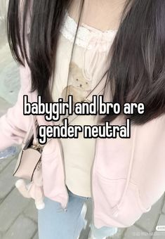 a girl with long black hair is wearing a pink jacket and has the words babygirl and