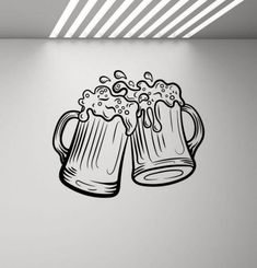 two beer mugs with foamy bubbles on the top and bottom wall decal