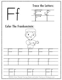 the letter f worksheet for children to learn how to write and draw letters