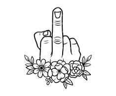 two fingers pointing at each other with flowers on the bottom and one finger in the middle