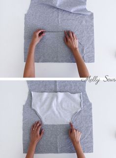 two pictures showing how to make a pillow