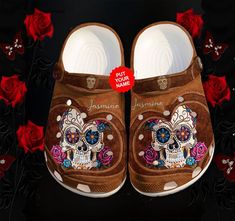 Get your product: Leather Sugar Skull Mexico Crocs Shoes Birthday Gifts Women - Skull Roses Shoes Croc Clogs Customize - Cr-Ne0142
1. PRODUCT INFORMATION:

Incredibly light and fun to wear.
Water-friendly and buoyant; weighs only ounces.
Ventilation ports add breathability and help shed water and debris.
Easy to clean and quick to dry.
Upper: Croslite.
Lining: Croslite.
Sole: Croslite.
2. SIZE CHART:
3. RETURN:
We will gladly issue you a replacement item or issue a refund back to your original f Heart Roses, Croc Shoes, Crocs Clog, Wooden Shoe, Rose Shoes, Comfortable Footwear, Crocs Crocband, Clog Shoes, Crocs Clogs