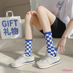 Qteee - Indigo Knitted Ankle Socks - A Stylish Addition to Your Wardrobe Breathable Casual Socks For Spring, Breathable Casual Winter Socks, Casual Stretch Knitted Socks, Trendy Knitted Socks For Spring, Casual White Knitted Socks, Blue Casual Knitted Socks, Sports Letters, Blue White Pattern, Blue Blossom