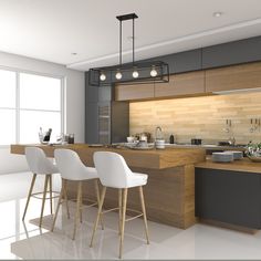 the modern kitchen is clean and ready to be used as a dining room or office