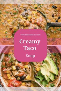 The flavors in this soup are universally loved! Moreover, your whole family will enjoy making it their own with different topping options. Throw everything in one pot and let simmer. Clean-up is a breeze! Creamy Taco Soup Recipe, Creamy Taco Soup, 30 Min Dinner, Taco Soup Crock Pot, The Recipe Critic, Taco Soup Recipe, Chicken Taco Soup, Recipe Critic, Salad Sauce